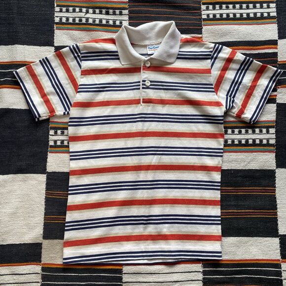 Vintage 70’s Our Gang Striped Polo Shirt. Healthtex. Collar. 1/4 Button. Size 12 - Picture 1 of 8
